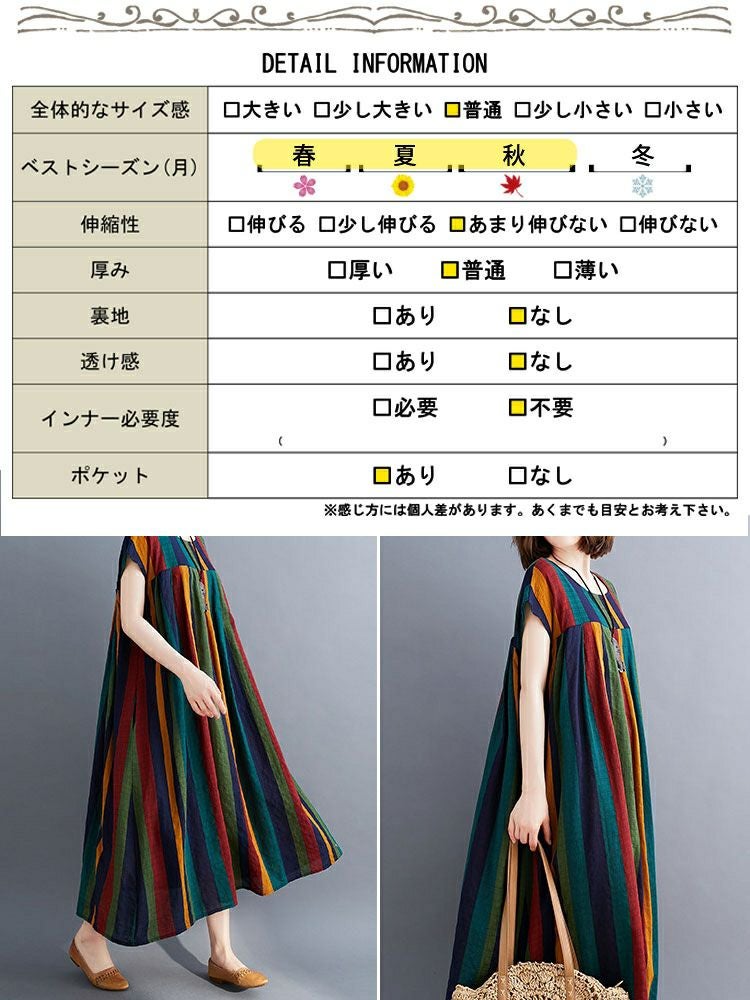 大きいサイズ レディース マルチストライプコットンワンピース　goldy-999 【メール便可】