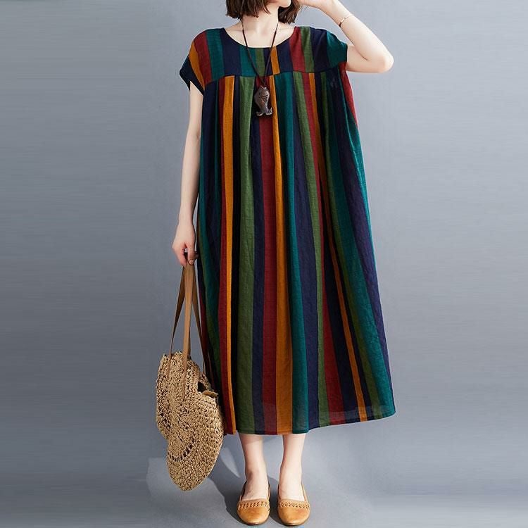 大きいサイズ レディース マルチストライプコットンワンピース　goldy-999 【メール便可】 マルチ