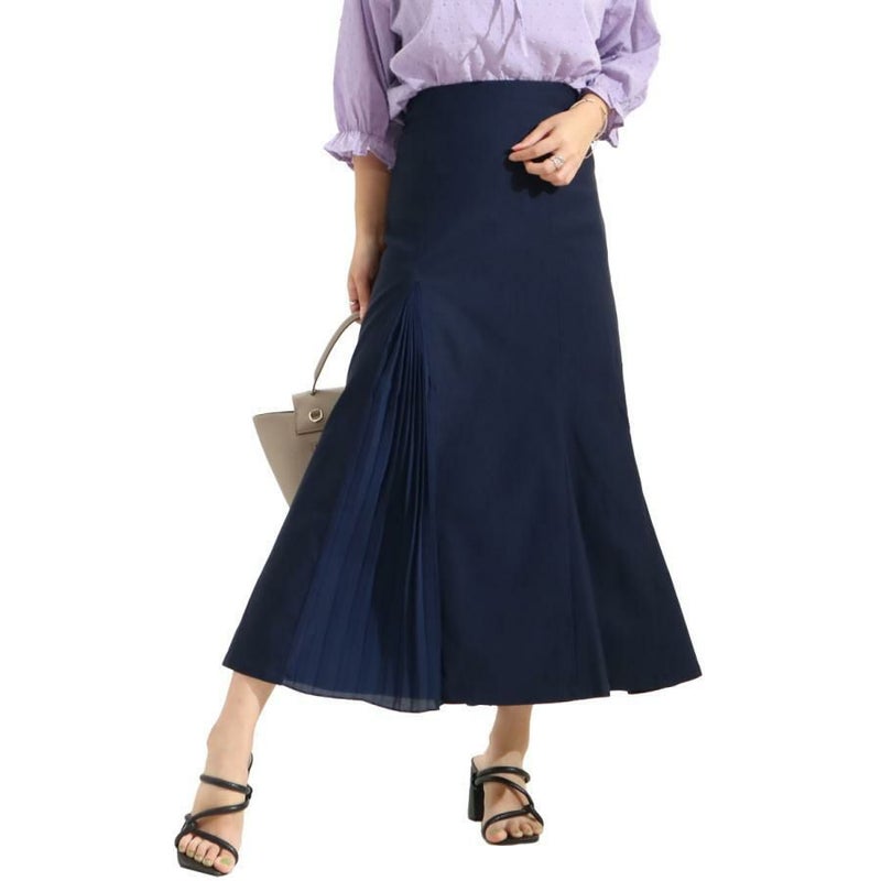 大きいサイズ レディース プリーツ切替えマーメイドスカート　fem-265 ネイビー