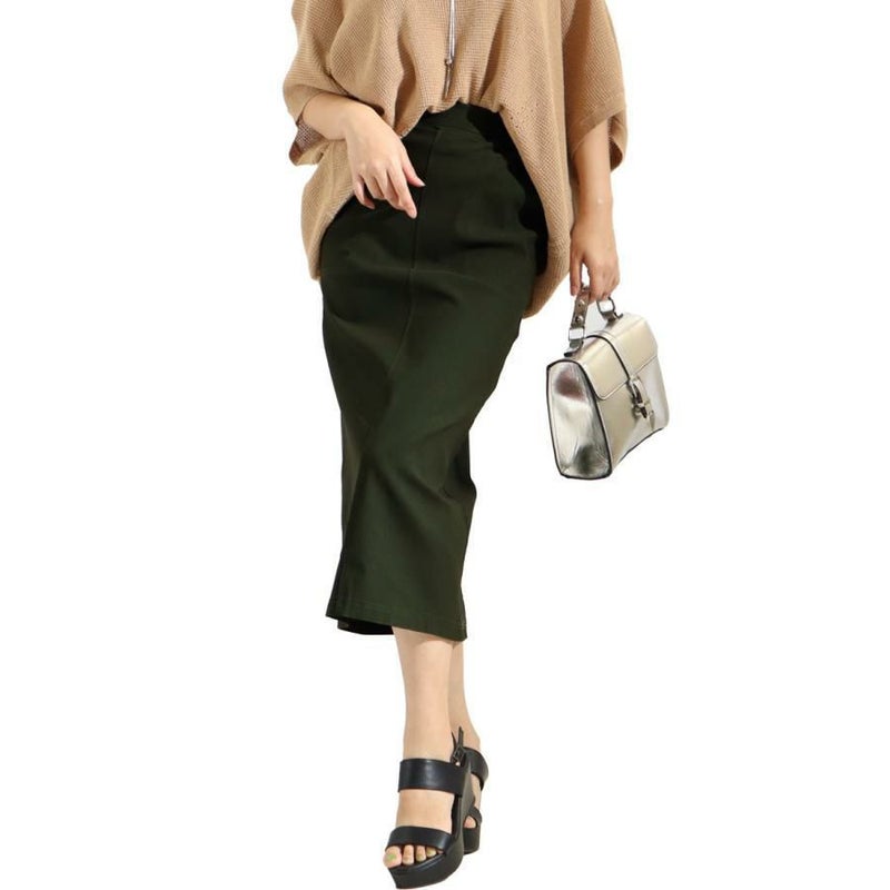 大きいサイズ レディース ストレッチツイルナロースカート　maru-6512k ブラック