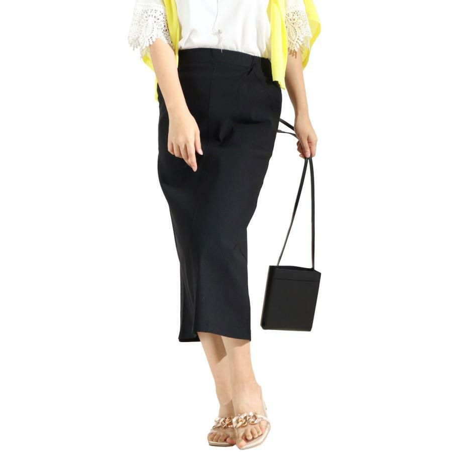 大きいサイズ レディース ストレッチツイルナロースカート　maru-6512k カーキ