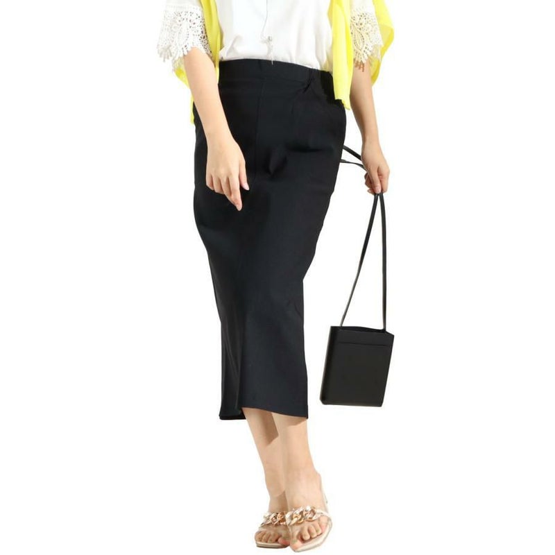 大きいサイズ レディース ストレッチツイルナロースカート　maru-6512k カーキ