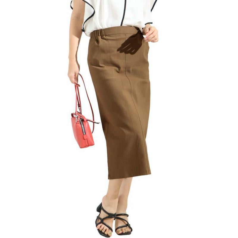 大きいサイズ レディース ストレッチツイルナロースカート　maru-6512k ベージュ