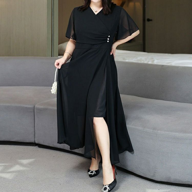 大きいサイズ レディース ビジュボタンドレスワンピース　goldy-1010