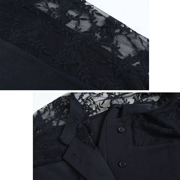 大きいサイズ レディース レース切替えシャツワンピース　sw-0467