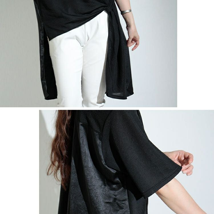 大きいサイズ レディース 異素材切替えアシメプルオーバー　sw-0455 【ゆうパケット可】