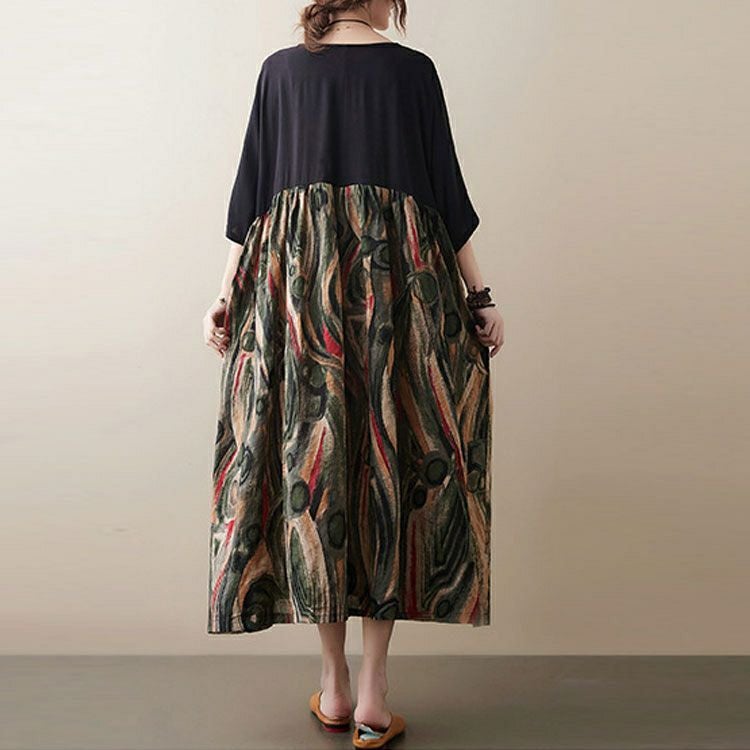 大きいサイズ レディース 異素材ドッキングコットンワンピース　goldy-1046 【メール便可】