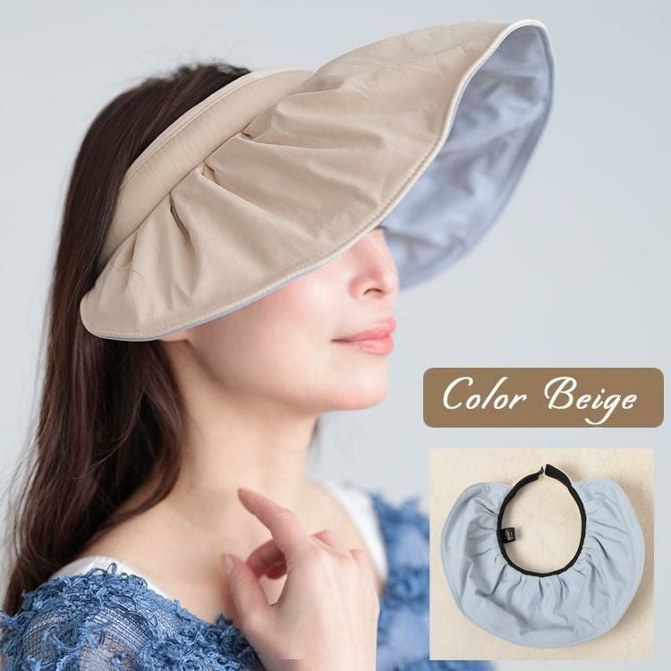 大きいサイズ レディース UVカット95％日焼け止めサンバイザー　goldy-1096 ベージュ