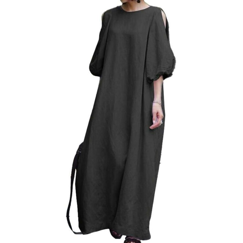 大きいサイズ レディース 袖スリットコットンマキシ丈ワンピース　goldy-1072 ブラック