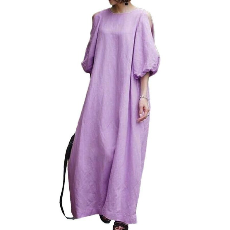 大きいサイズ レディース 袖スリットコットンマキシ丈ワンピース　goldy-1072 パープル