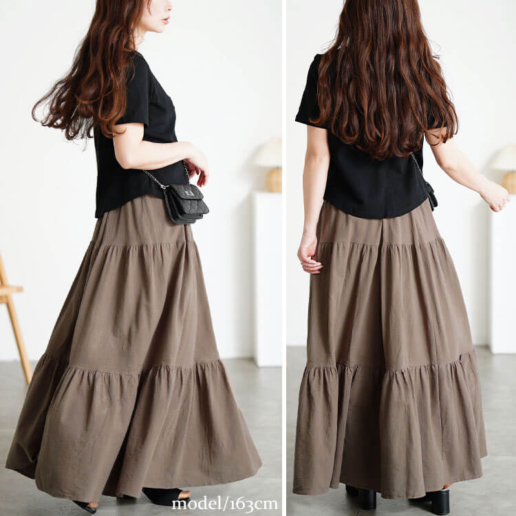 大きいサイズ レディース コットンティアードスカート　goldy-1071