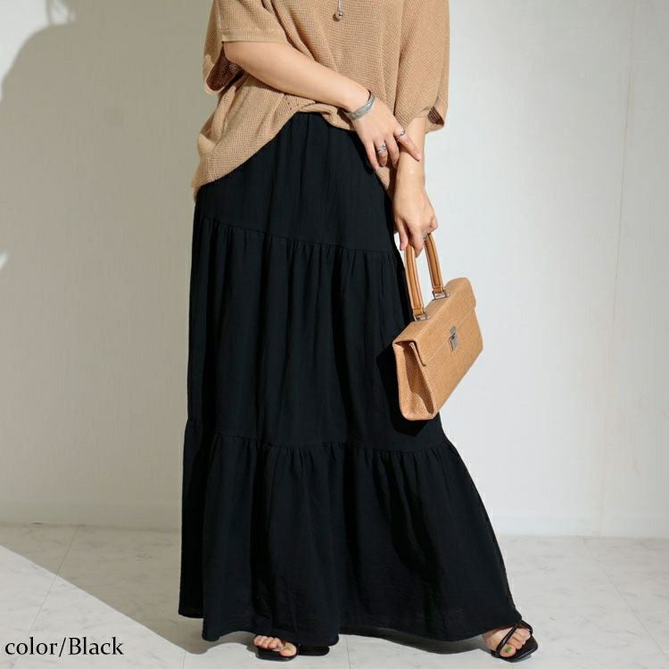 大きいサイズ レディース コットンティアードスカート　goldy-1071