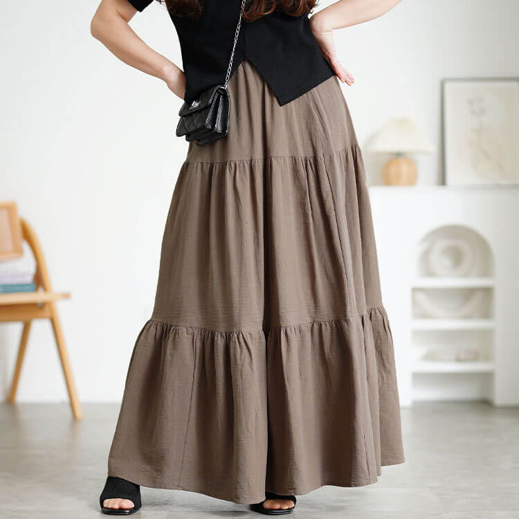 大きいサイズ レディース コットンティアードスカート　goldy-1071