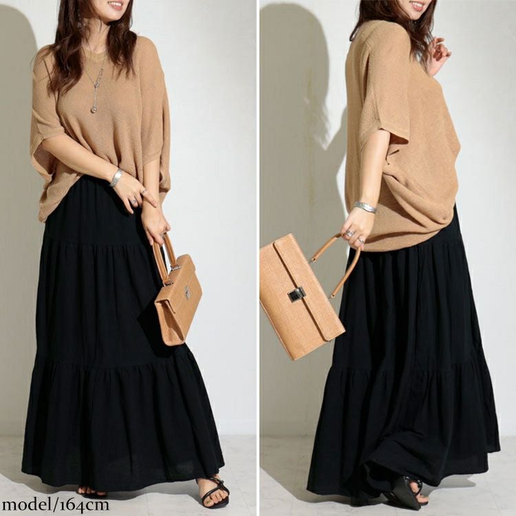 大きいサイズ レディース コットンティアードスカート　goldy-1071