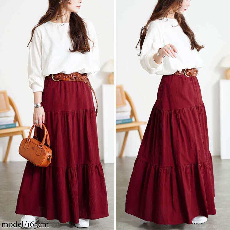 大きいサイズ レディース コットンティアードスカート　goldy-1071