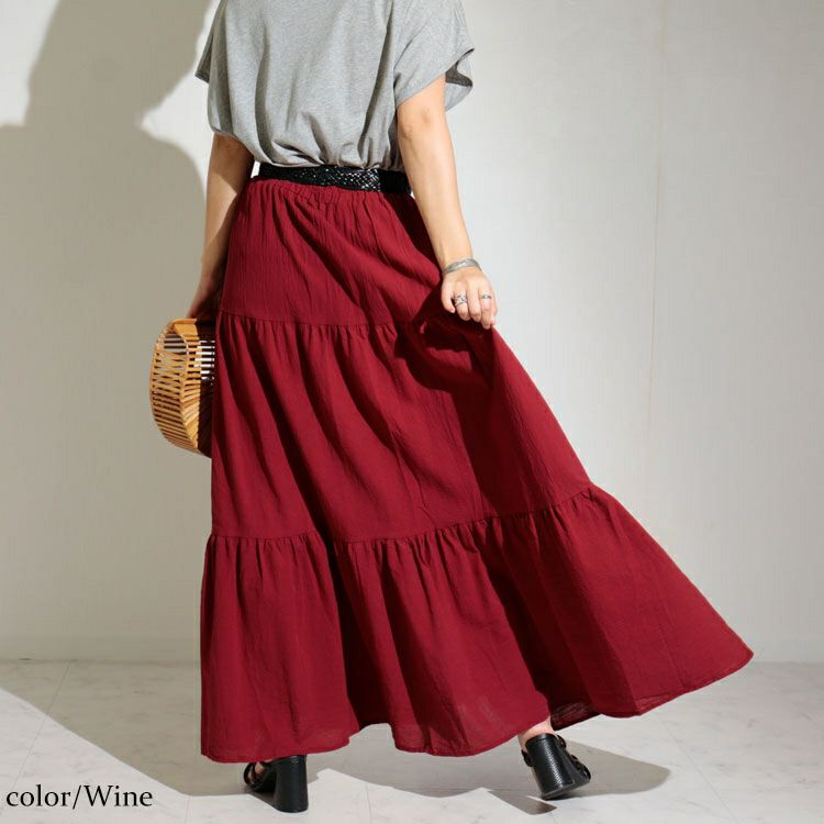 大きいサイズ レディース コットンティアードスカート　goldy-1071