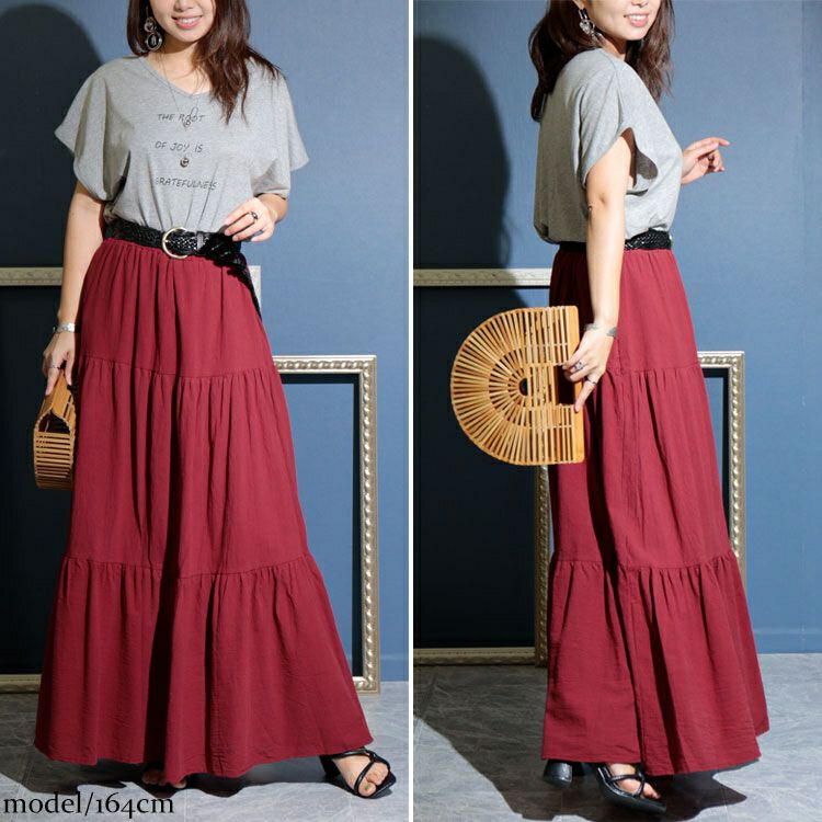 大きいサイズ レディース コットンティアードスカート　goldy-1071