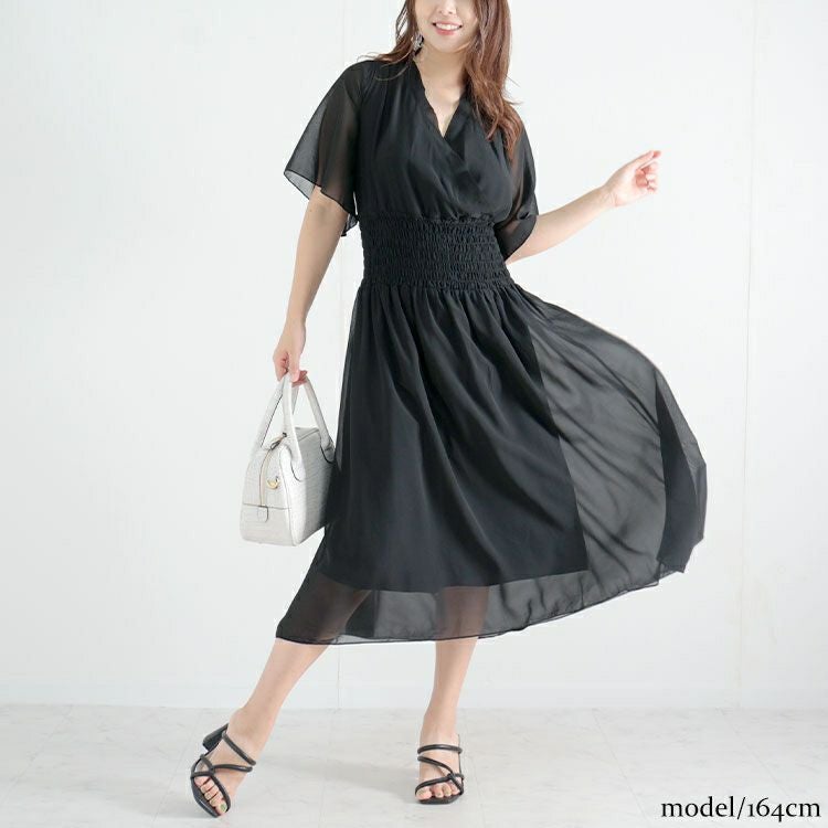大きいサイズ レディース バックリボンカシュクールワンピース　jp412