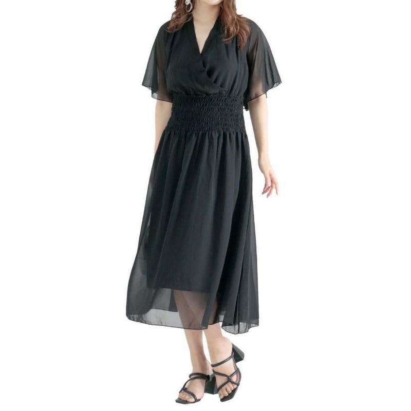 大きいサイズ レディース バックリボンカシュクールワンピース　jp412 ブラック