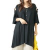 大きいサイズ レディース オープンショルダーリボンチュニックTシャツ　gold919 【メール便可】 ブラック