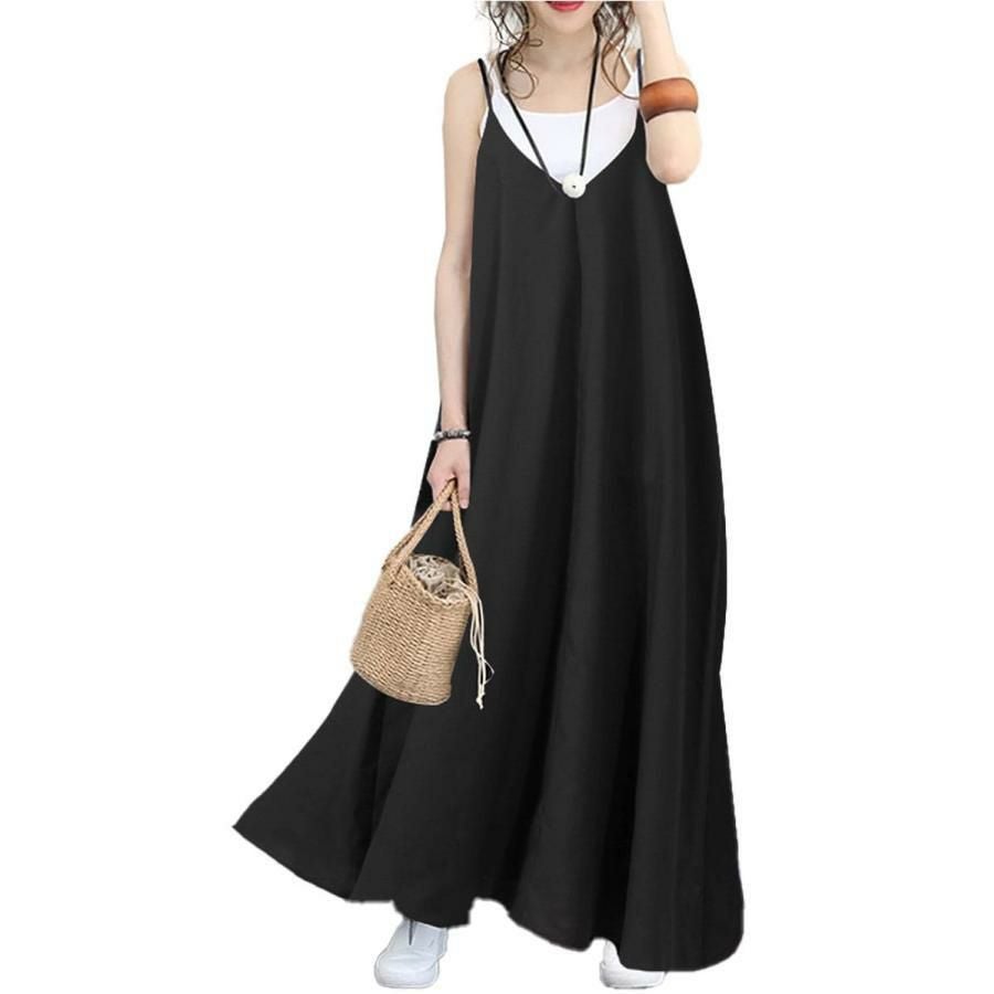 大きいサイズ レディース マキシ丈キャミワンピース　goldy-1050 【メール便可】 ブラック