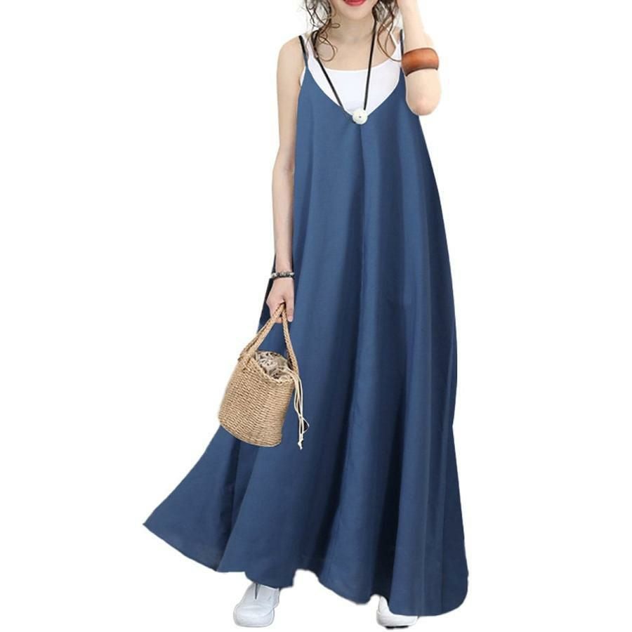 大きいサイズ レディース マキシ丈キャミワンピース　goldy-1050 【メール便可】 ブルー