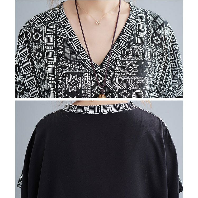 大きいサイズ レディース エスニック柄切替えワンピース　goldy-1069 【メール便可】