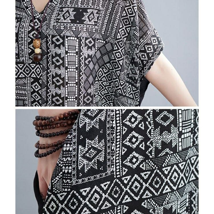 大きいサイズ レディース エスニック柄切替えワンピース　goldy-1069 【メール便可】