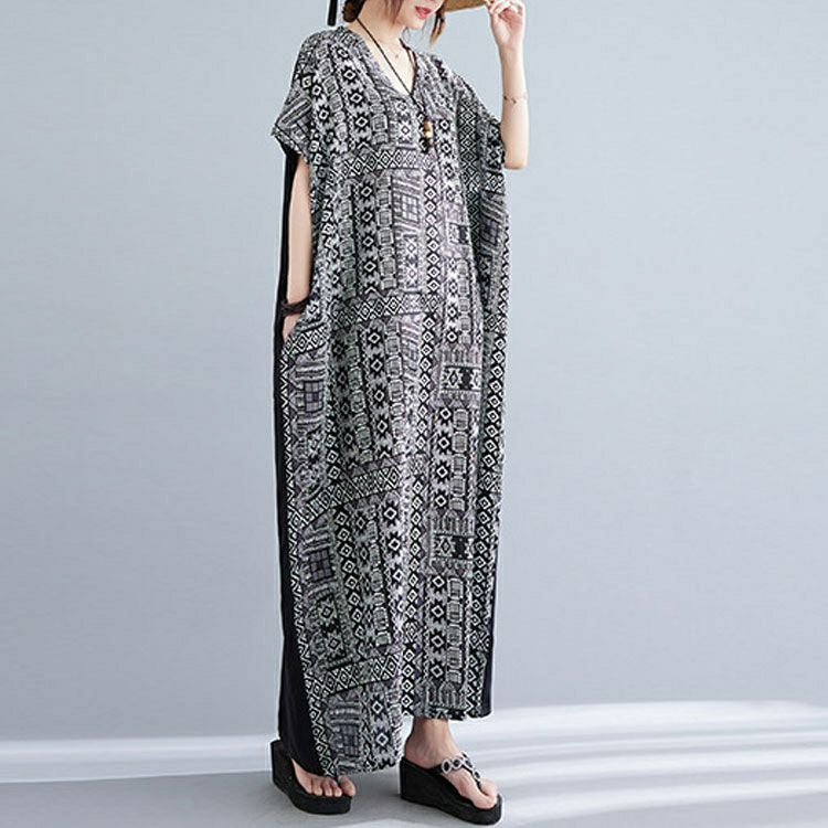 大きいサイズ レディース エスニック柄切替えワンピース　goldy-1069 【メール便可】