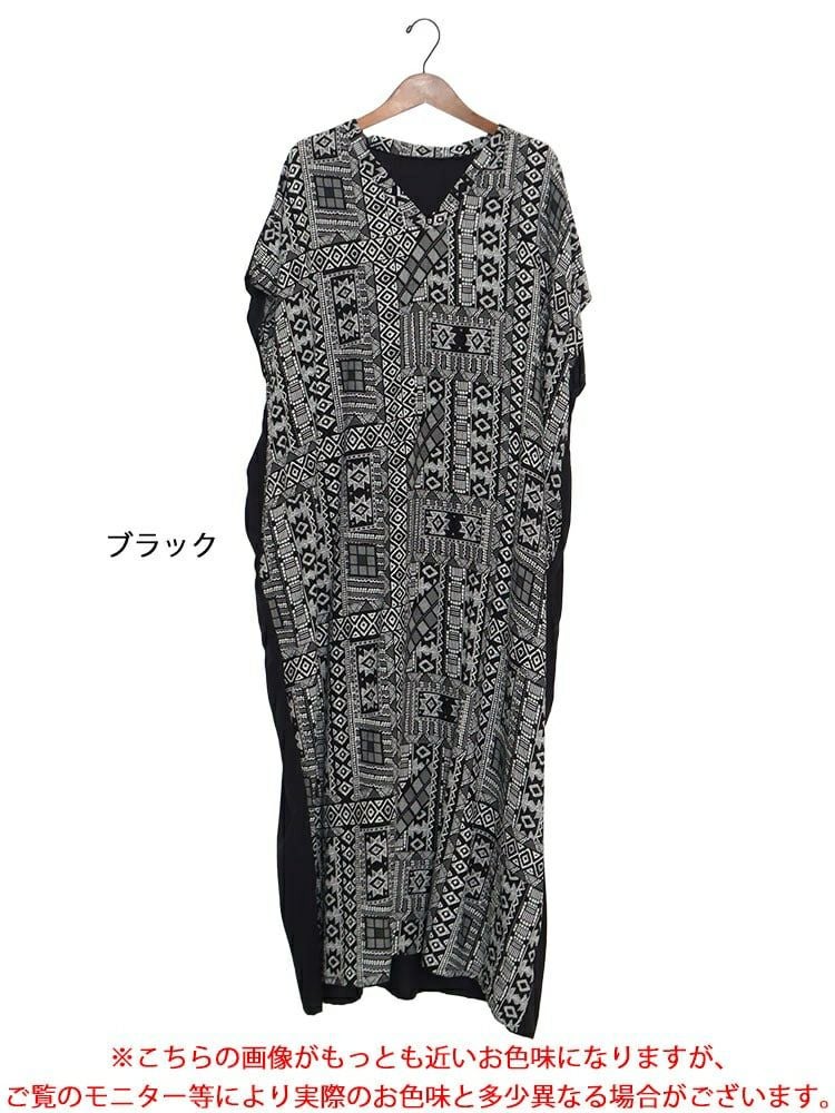 大きいサイズ レディース エスニック柄切替えワンピース　goldy-1069 【メール便可】