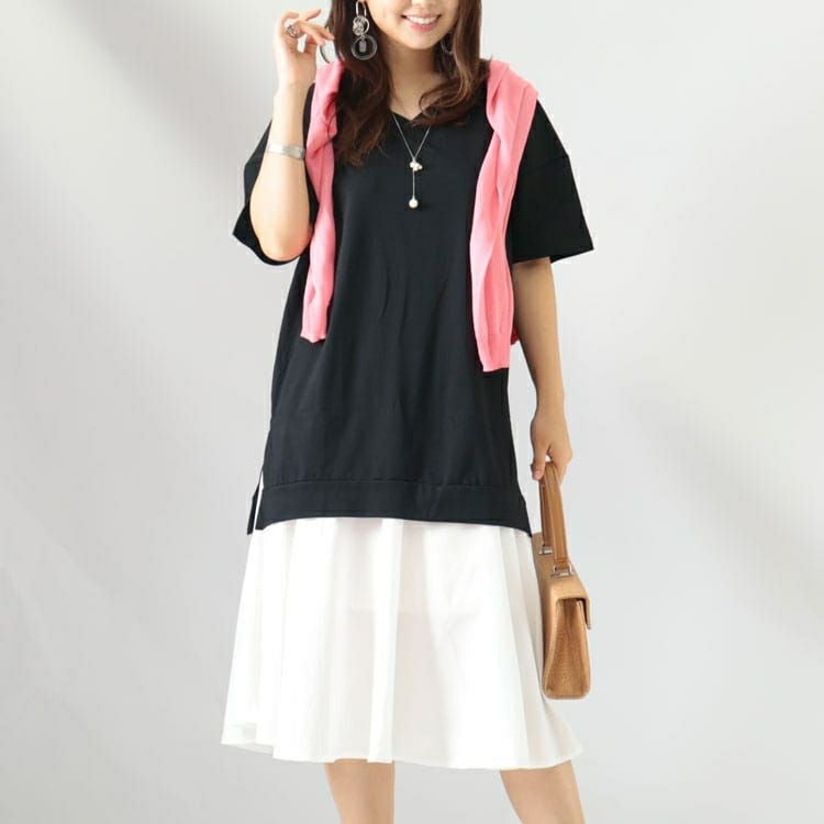 大きいサイズ レディース 異素材ドッキングワンピース　goldy-1086