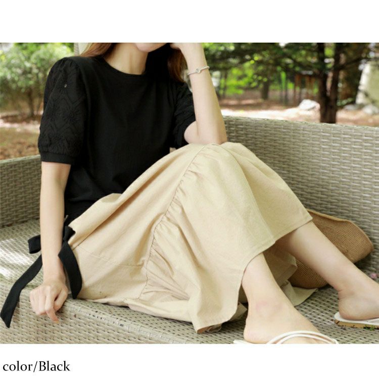 大きいサイズ レディース 異素材ドッキングワンピース　goldy-1085