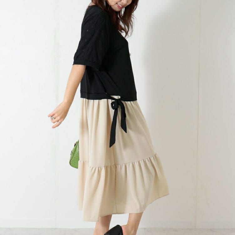 大きいサイズ レディース 異素材ドッキングワンピース　goldy-1085