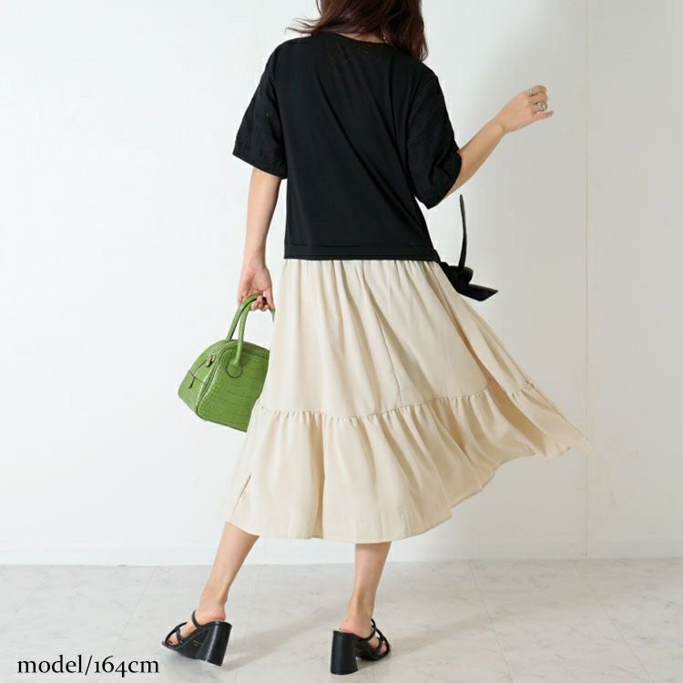 大きいサイズ レディース 異素材ドッキングワンピース　goldy-1085