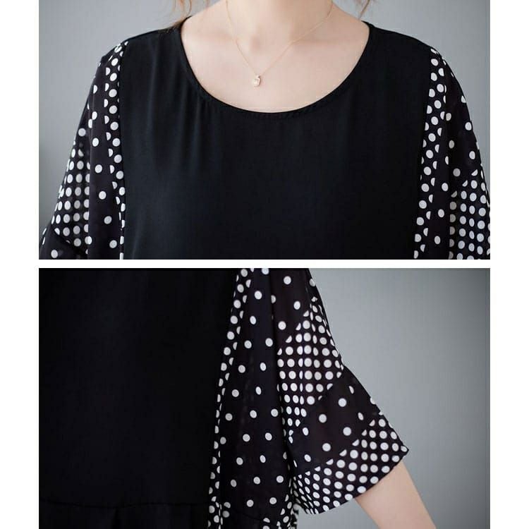 大きいサイズ レディース ドットプリント半袖ワンピース　goldy-1070 【メール便可】