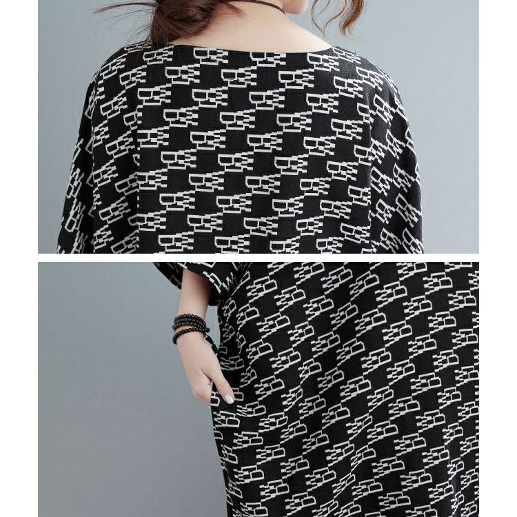 大きいサイズ レディース モノグラムコットンワンピース　goldy-1068 【メール便可】