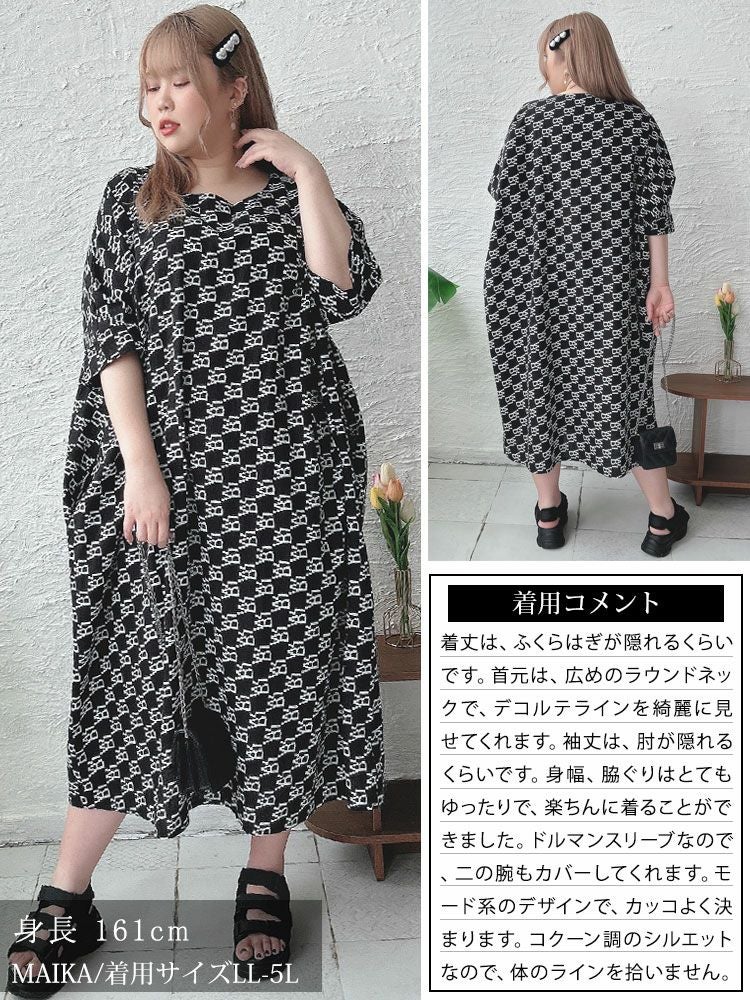 大きいサイズ レディース モノグラムコットンワンピース　goldy-1068 【メール便可】