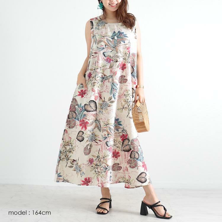 大きいサイズ レディース リゾートフラワーコットンワンピース　goldy-1047 【メール便可】 ホワイト