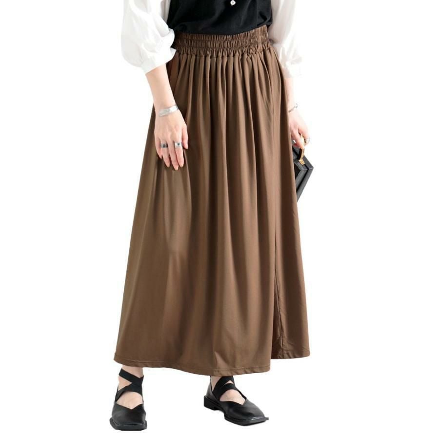 大きいサイズ レディース とろみロングスカート　sw-0477 【メール便可】 モカ