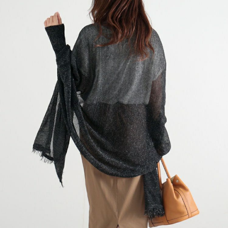 大きいサイズ レディース ストール風ラメニットカーディガン　jp421