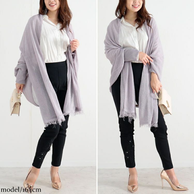 大きいサイズ レディース ストール風ラメニットカーディガン　jp421