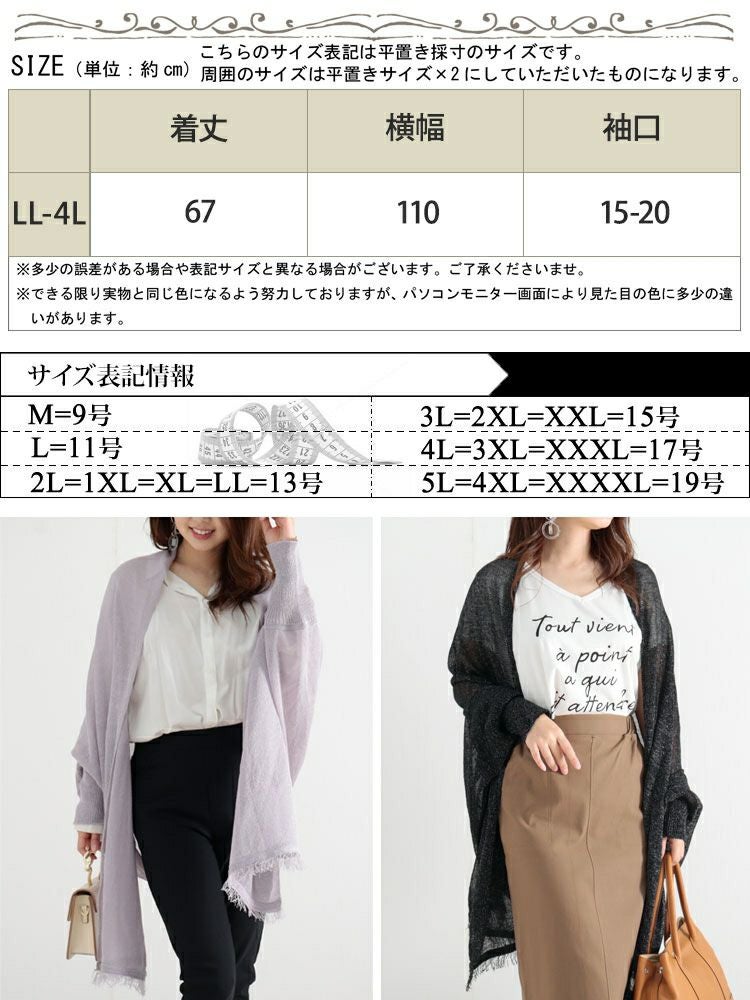 大きいサイズ レディース ストール風ラメニットカーディガン　jp421