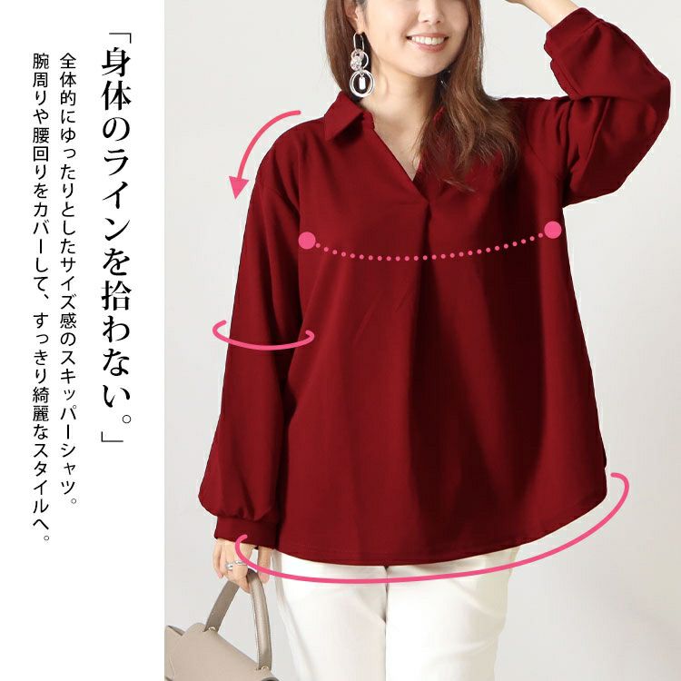 大きいサイズ レディース シワになりにくい襟付きスキッパーシャツ　cast-5526014