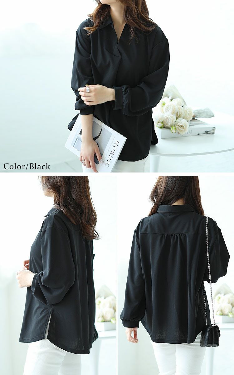 大きいサイズ レディース シワになりにくい襟付きスキッパーシャツ　cast-5526014