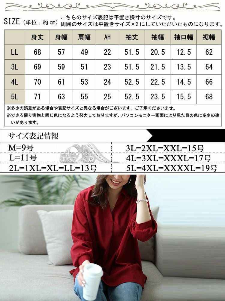 大きいサイズ レディース シワになりにくい襟付きスキッパーシャツ　cast-5526014