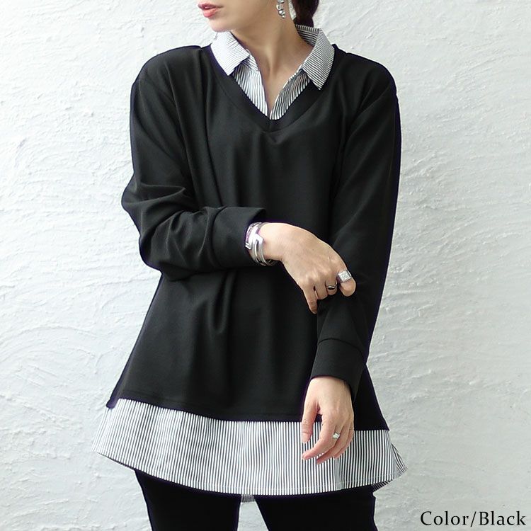 大きいサイズ レディース フェイクシャツワッフルプルオーバー　cast-5526006 【メール便可】