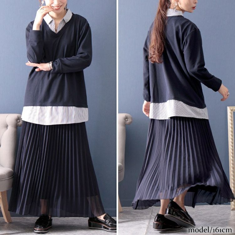 大きいサイズ レディース フェイクシャツワッフルプルオーバー　cast-5526006 【メール便可】