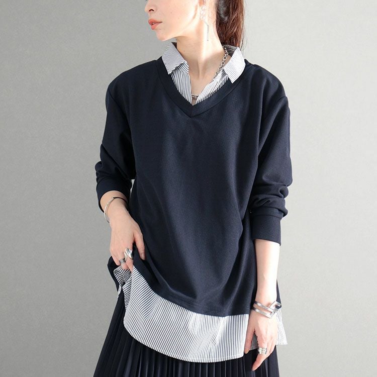 大きいサイズ レディース フェイクシャツワッフルプルオーバー　cast-5526006 【メール便可】