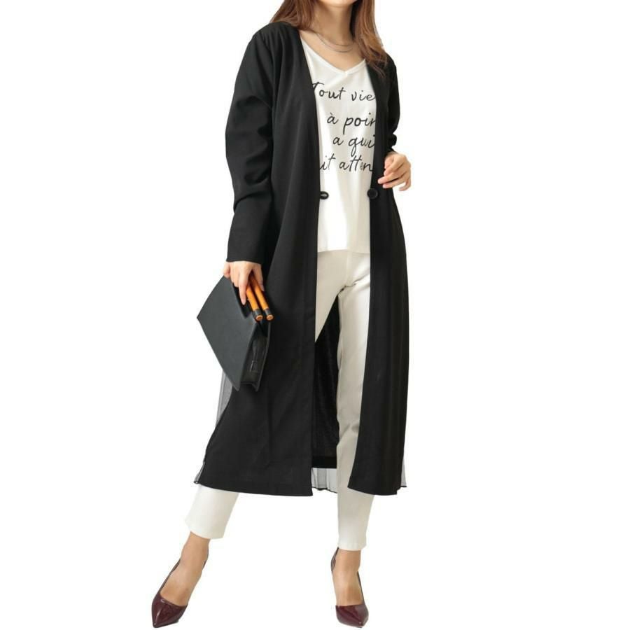 大きいサイズ レディース バックチュールロングコーディガン　maru-6603 ブラック