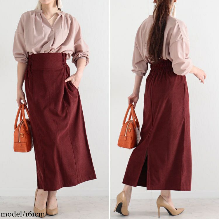 大きいサイズ レディース コーデュロイハイウエストナロースカート　maru-6602